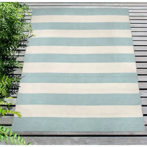 Blue Cabana Stripe Indoor/Outdoor Area Rug, 7X9-Kirkland's Home Best