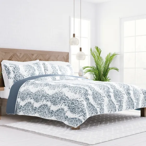 Blue Damask Reversible 3-Pc. King Quilt Set-Kirkland's Home Cheap