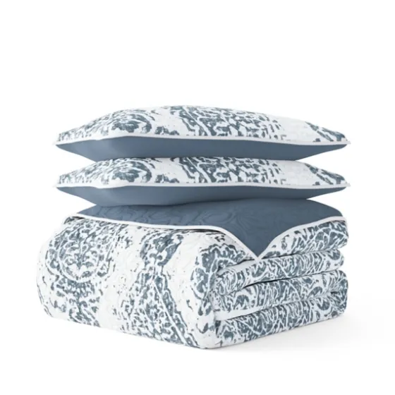 Blue Damask Reversible 3-Pc. King Quilt Set-Kirkland's Home Cheap