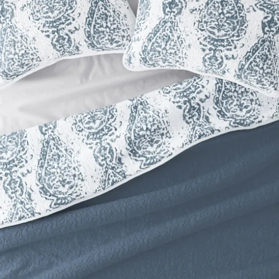 Blue Damask Reversible 3-Pc. King Quilt Set-Kirkland's Home Cheap