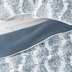 Blue Damask Reversible 3-Pc. Queen Quilt Set-Kirkland's Home Clearance