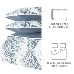 Blue Damask Reversible 3-Pc. Queen Quilt Set-Kirkland's Home Clearance