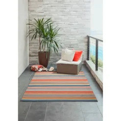 Blue Dhurri Stripe Indoor/Outdoor Area Rug, 7X9-Kirkland's Home Online