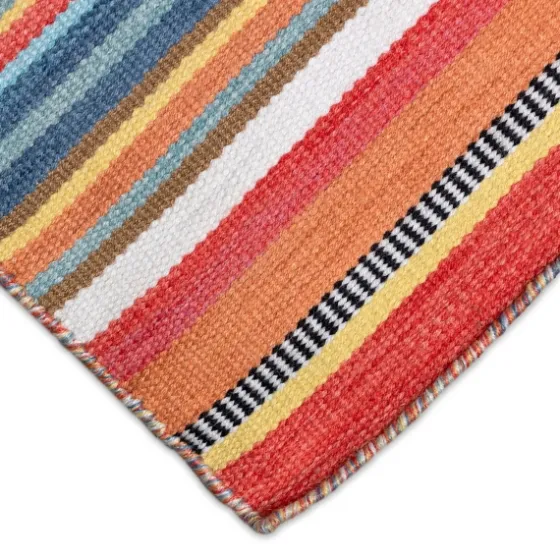 Blue Dhurri Stripe Indoor/Outdoor Area Rug, 7X9-Kirkland's Home Online