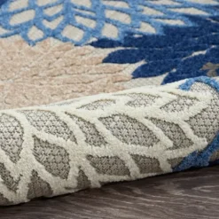 Blue Floral Burst Round Outdoor Area Rug, 7X7-Kirkland's Home Shop