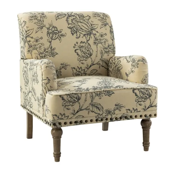 Blue Floral Nailhead Trim Upholstered Accent Chair-Kirkland's Home Outlet