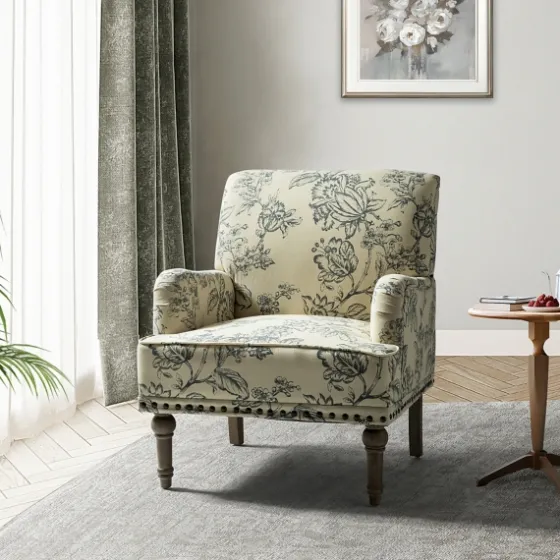 Blue Floral Nailhead Trim Upholstered Accent Chair-Kirkland's Home Outlet