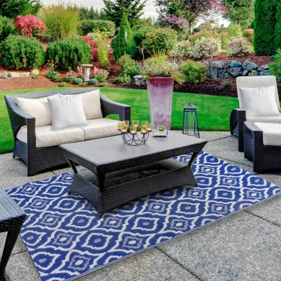 Blue Geometric Floral Outdoor Area Rug, 4X6-Kirkland's Home Hot