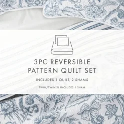 Blue Jacobean Reversible 3-Pc. King Quilt Set-Kirkland's Home Cheap