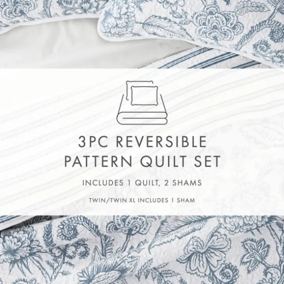 Blue Jacobean Reversible 3-Pc. Queen Quilt Set-Kirkland's Home New