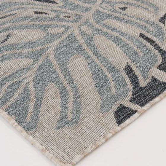 Blue Malibu Monstera Outdoor Area Rug, 7X9-Kirkland's Home Clearance