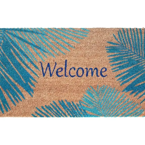 Blue Palm Fronds Welcome Coir Doormat-Kirkland's Home Best