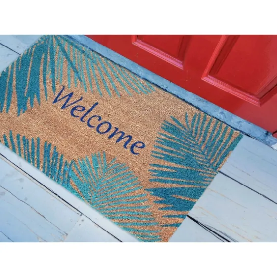 Blue Palm Fronds Welcome Coir Doormat-Kirkland's Home Best