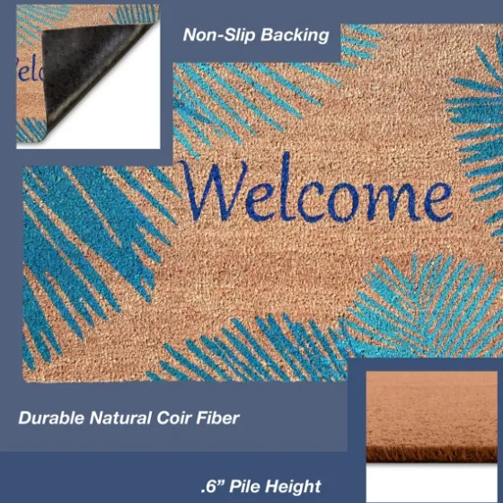 Blue Palm Fronds Welcome Coir Doormat-Kirkland's Home Best