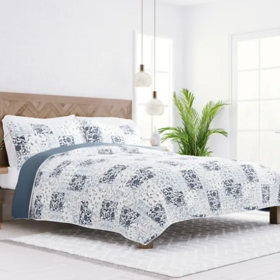 Blue Patchwork Reversible 3-Pc. King Quilt Set-Kirkland's Home Shop