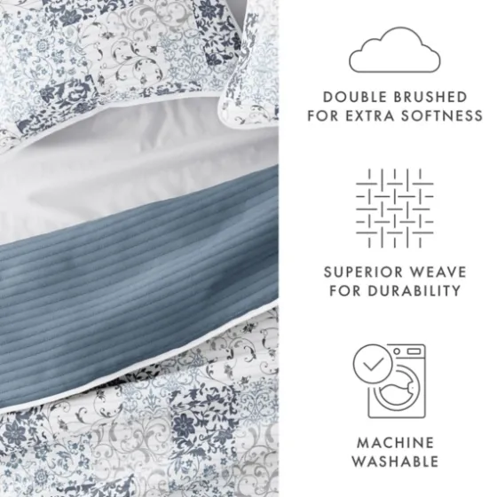 Blue Patchwork Reversible 3-Pc. King Quilt Set-Kirkland's Home Shop