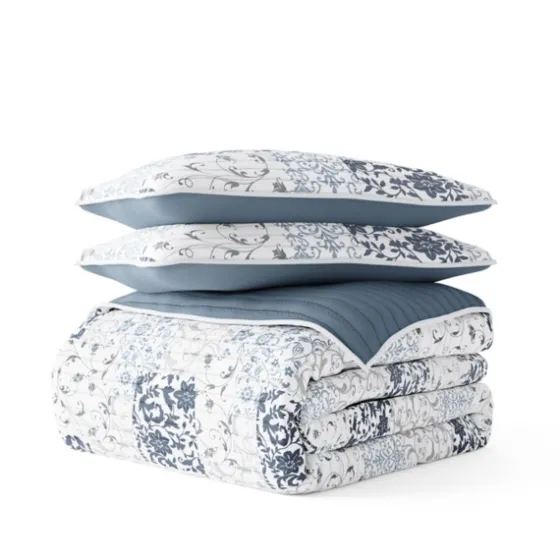 Blue Patchwork Reversible 3-Pc. Queen Quilt Set-Kirkland's Home Store