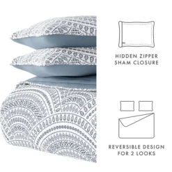 Blue Scalloped Reversible 3-Pc. Queen Quilt Set-Kirkland's Home Shop
