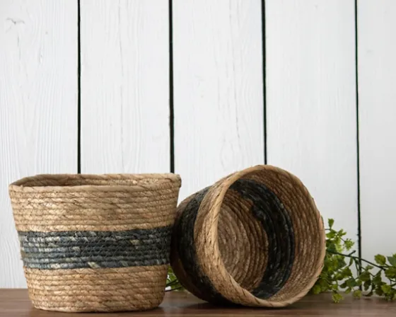 Blue Woven Cattail Baskets, Set Of 2-Kirkland's Home Cheap