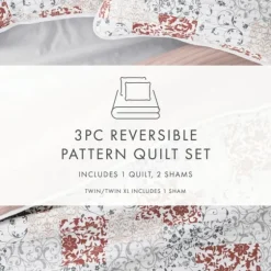 Blush Patchwork Reversible 3-Pc. Queen Quilt Set-Kirkland's Home Discount