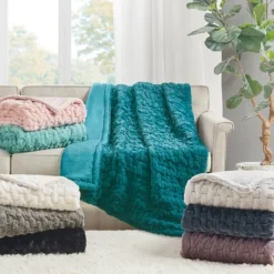 Blush Ruched Faux Fur Throw-Kirkland's Home Discount