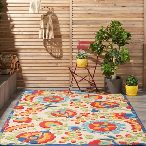 Bright Abstract Floral Outdoor Area Rug, 5X7-Kirkland's Home New