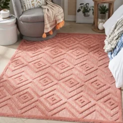 Bright Coral Diamond Outdoor Area Rug, 6X9-Kirkland's Home Best