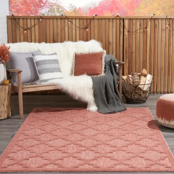 Bright Coral Trellis Outdoor Area Rug, 4X6-Kirkland's Home Best Sale