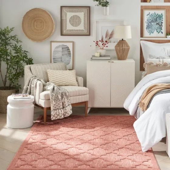Bright Coral Trellis Outdoor Area Rug, 4X6-Kirkland's Home Best Sale
