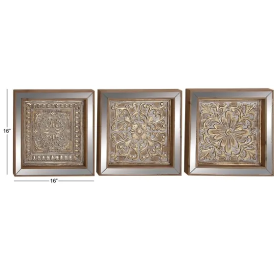 Bronze Metal Mirror Floral Wall Plaques, Set Of 3-Kirkland's Home Fashion