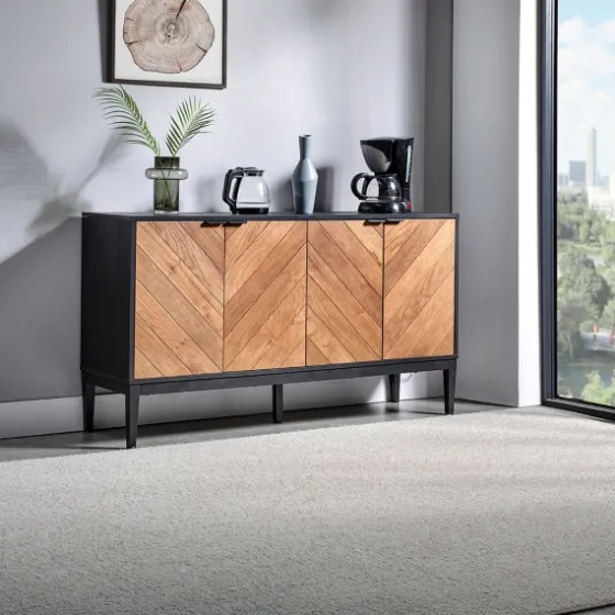 Brown And Black Wood Chevron 4-Door Sideboard-Kirkland's Home New