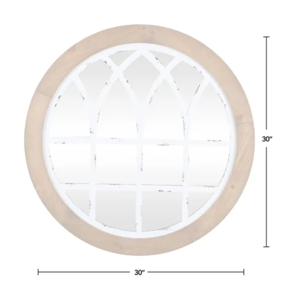 Brown And Wooden Round Windowpane Mirror-Kirkland's Home Outlet
