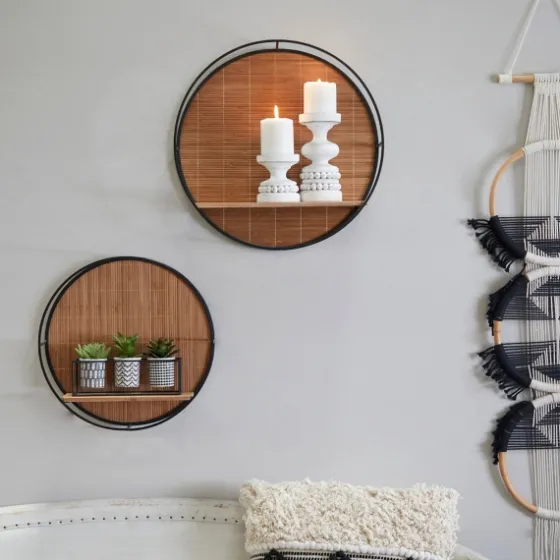 Brown Bamboo Modern Wall Shelves, Set Of 2-Kirkland's Home New