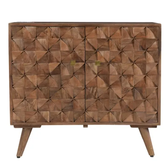 Brown Carved Wood Woven 2-Door Cabinet-Kirkland's Home Hot