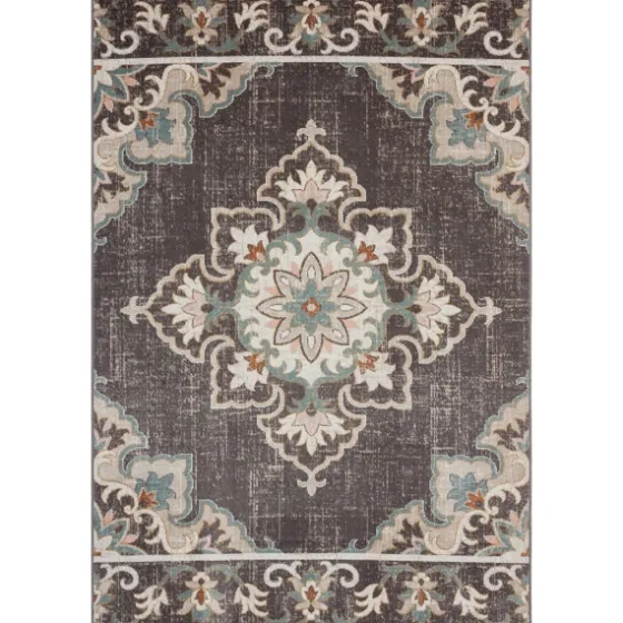 Brown Floral Medallion Outdoor Area Rug, 7X9-Kirkland's Home Shop