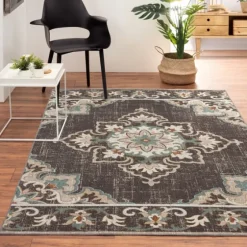 Brown Floral Medallion Outdoor Area Rug, 7X9-Kirkland's Home Shop