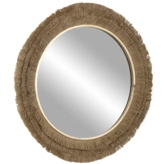 Brown Fringe Jute Round Wall Mirror-Kirkland's Home Online