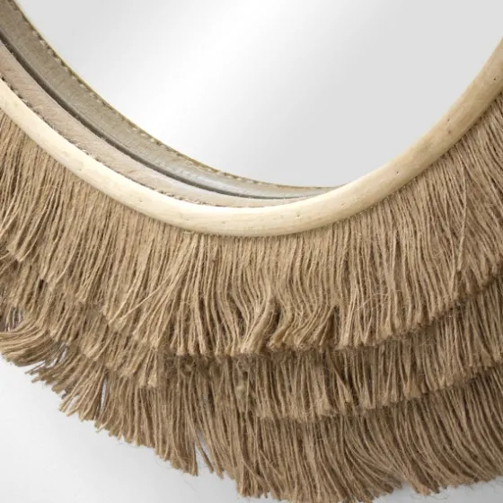 Brown Fringe Jute Round Wall Mirror-Kirkland's Home Online