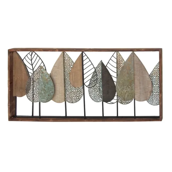 Brown Metal And Wood Leaves Wall Plaque-Kirkland's Home Outlet