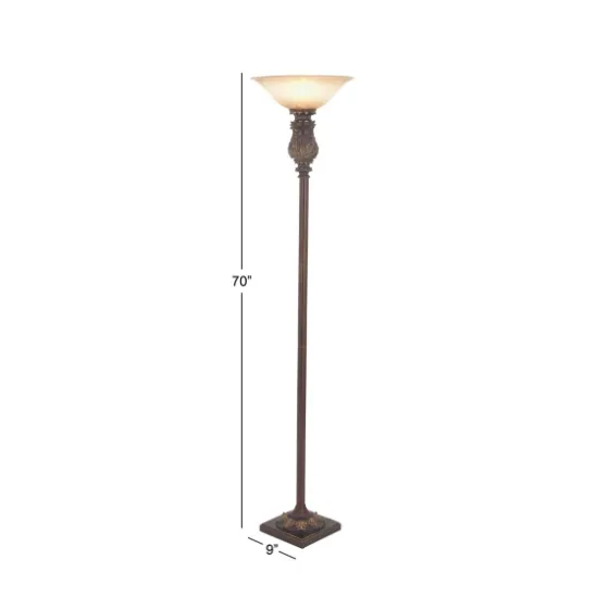 Brown Metal Carved Base Uplight Floor Lamp-Kirkland's Home Discount