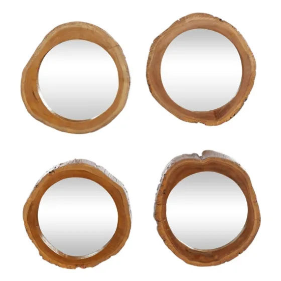 Brown Teak Wood Frame Wall Mirrors, Set Of 4-Kirkland's Home Sale