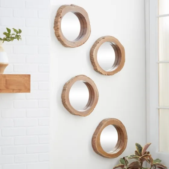 Brown Teak Wood Frame Wall Mirrors, Set Of 4-Kirkland's Home Sale