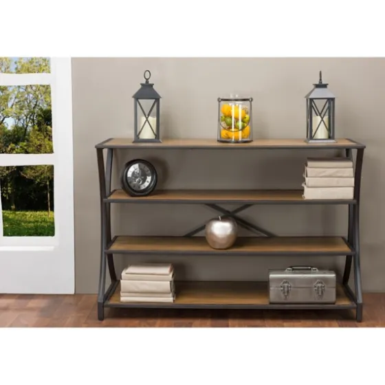 Brown Wood And Curved Metal 4-Tier Console Table-Kirkland's Home Fashion