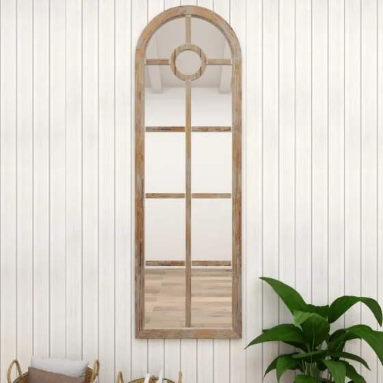 Brown Wood And Glass Arched Windowpane Mirror-Kirkland's Home Best