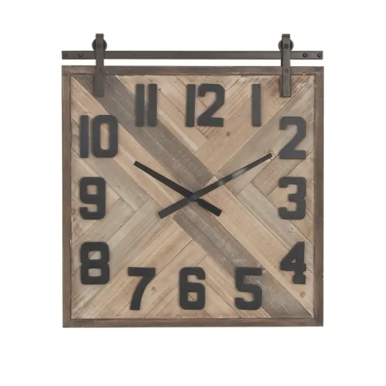 Brown Wood Black Metal Accent Square Wall Clock-Kirkland's Home Outlet