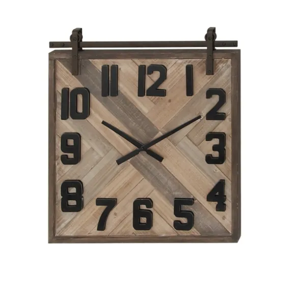 Brown Wood Black Metal Accent Square Wall Clock-Kirkland's Home Outlet