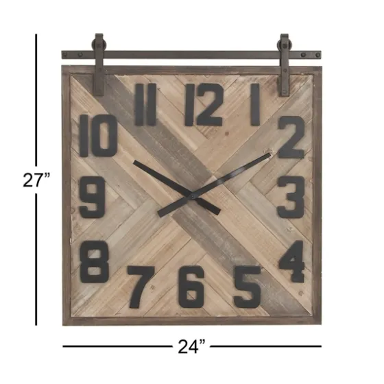 Brown Wood Black Metal Accent Square Wall Clock-Kirkland's Home Outlet