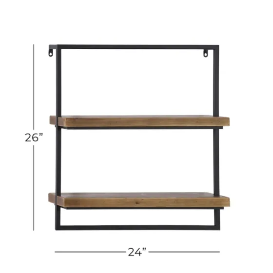 Brown Wood Black Metal Frame Wall Shelves-Kirkland's Home Sale
