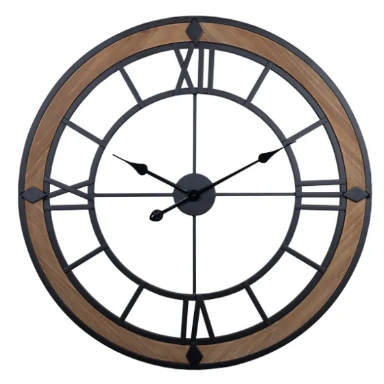 Brown Wood Black Metal Open Cut Out Wall Clock-Kirkland's Home Sale