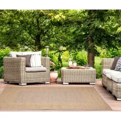 Camel Leopard Border Outdoor Area Rug, 5X7-Kirkland's Home Store